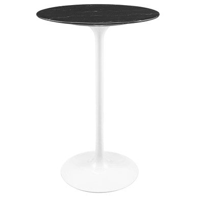 Modway EEI-5203-WHI-BLK Lippa 28" Round Faux Marble Bar Table White Black