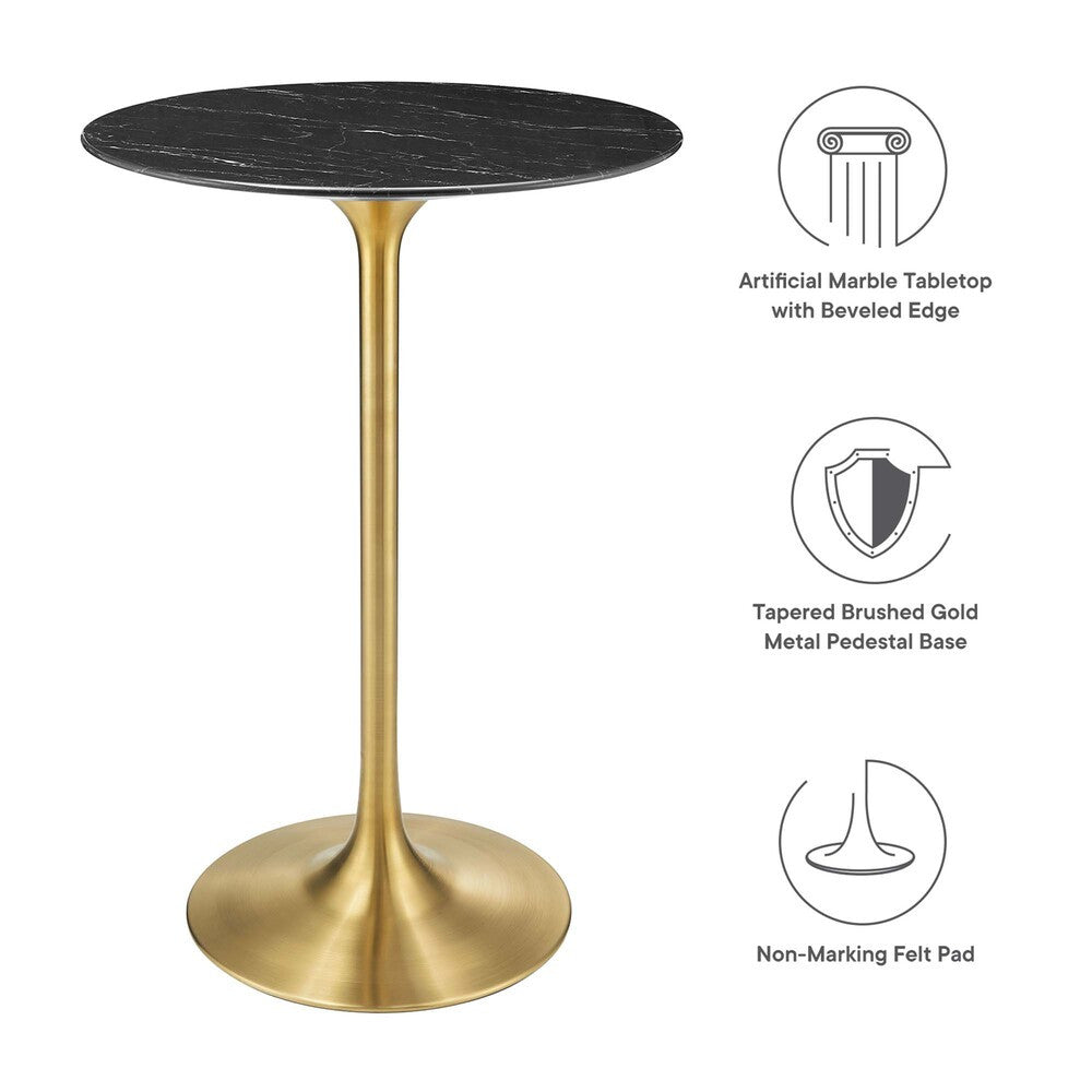 EEI-5533-GLD-BLK Lippa 28" Round Faux Marble Bar Table by Modway