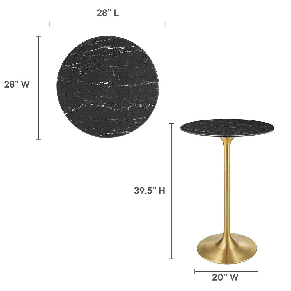 EEI-5533-GLD-BLK Lippa 28" Round Faux Marble Bar Table by Modway