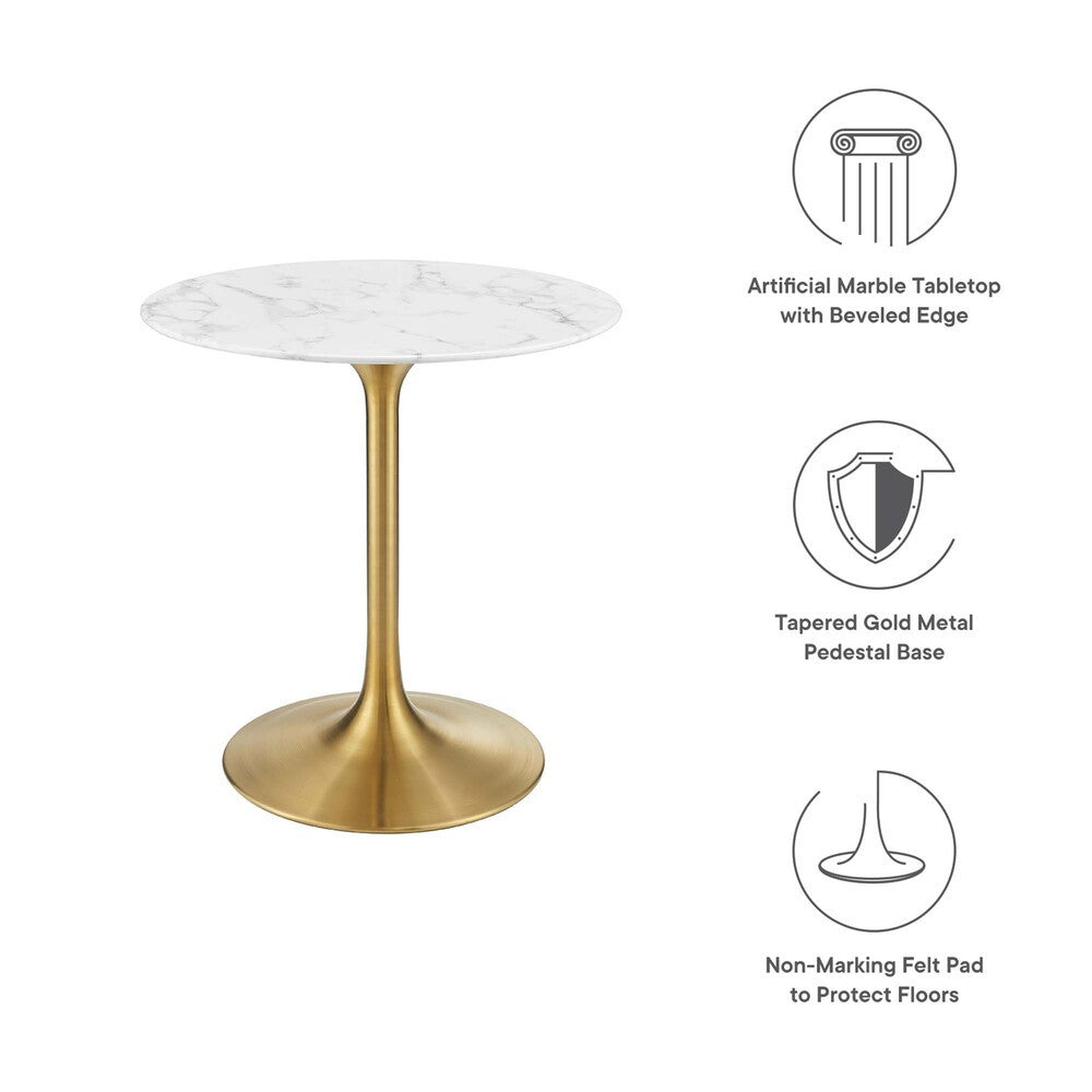 EEI-3213-GLD-WHI Lippa 28" Round Faux Marble Dining Table by Modway