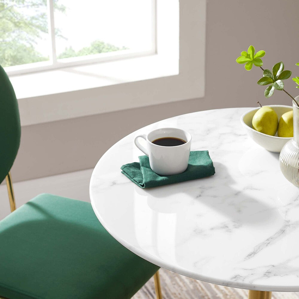 EEI-3213-GLD-WHI Lippa 28" Round Faux Marble Dining Table by Modway