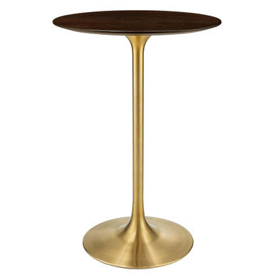 Modway EEI-5529-GLD-CHE Lippa 28" Round Cherry Walnut Wood Bar Table Gold Cherry Walnut