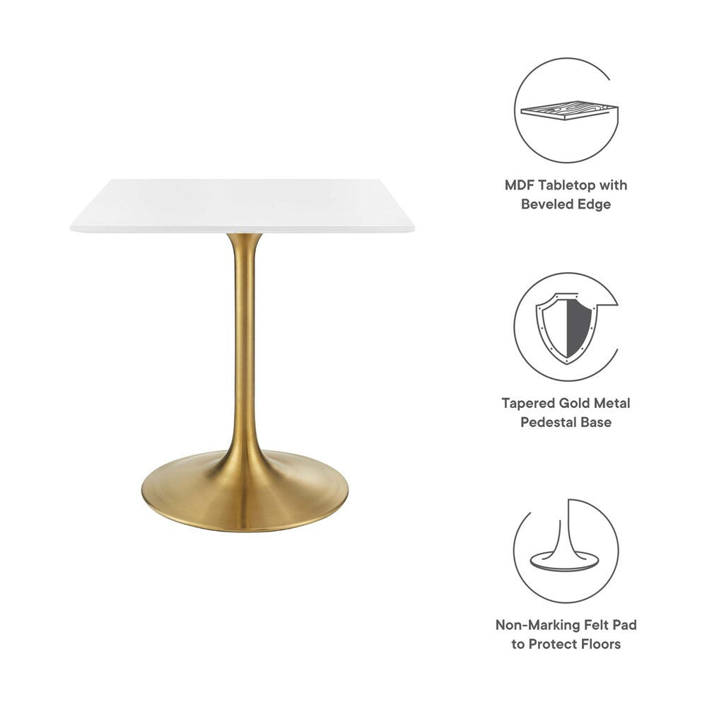 EEI-3211-GLD-WHI Lippa 28" Square Wood Dining Table by Modway