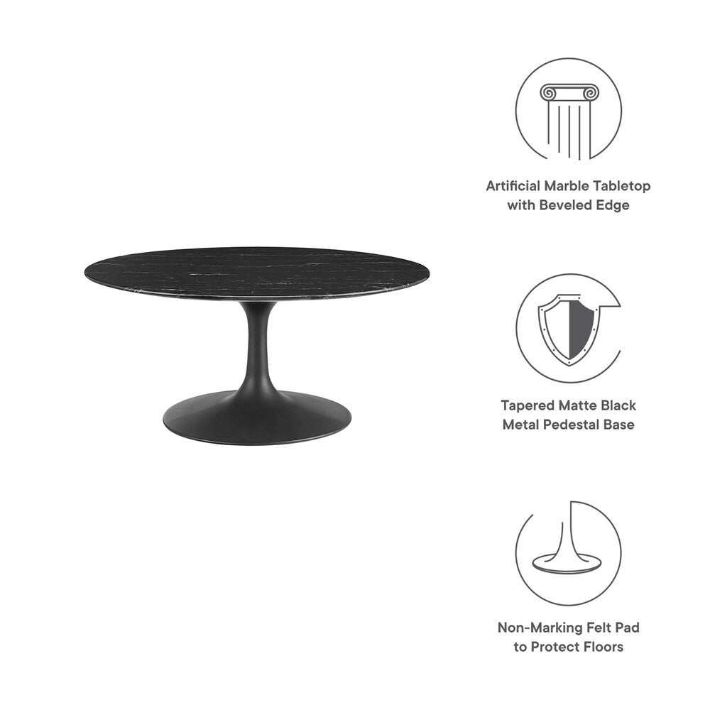 EEI-4884-BLK-BLK Lippa 36" Round Faux Marble Coffee Table by Modway