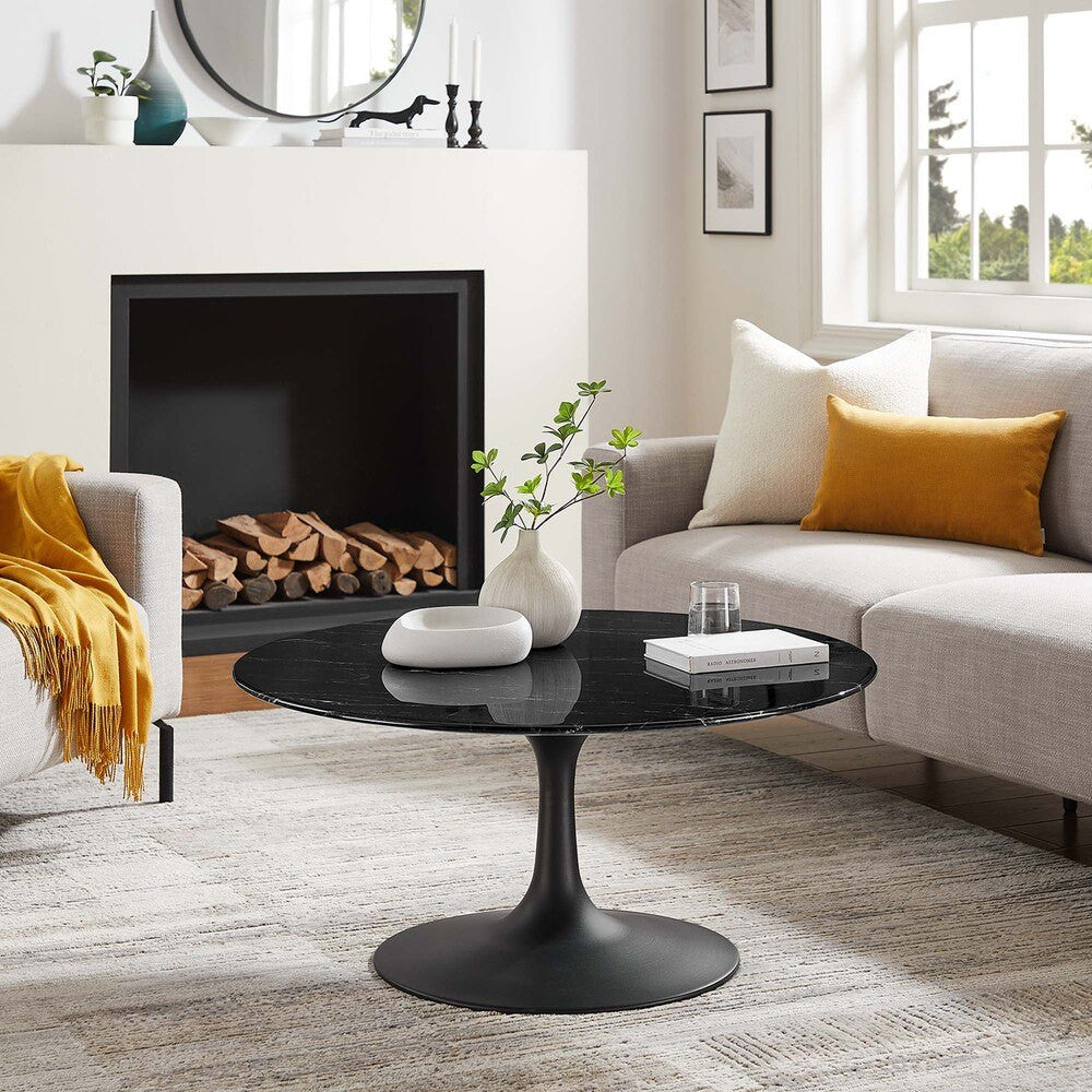 EEI-4884-BLK-BLK Lippa 36" Round Faux Marble Coffee Table by Modway
