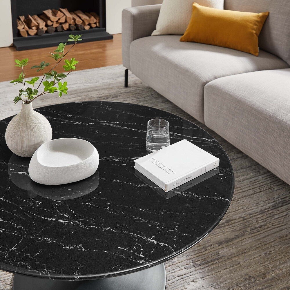 EEI-4884-BLK-BLK Lippa 36" Round Faux Marble Coffee Table by Modway