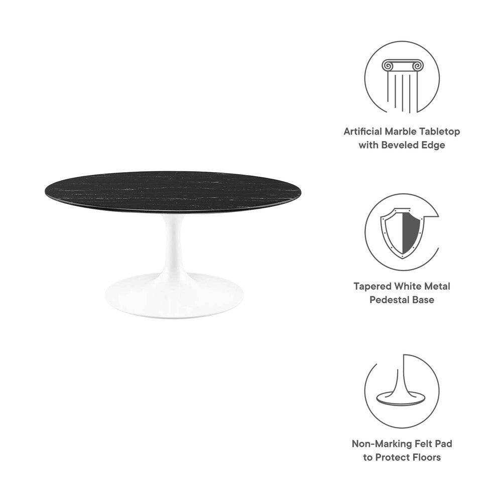 EEI-5191-WHI-BLK Lippa 36" Round Faux Marble Coffee Table by Modway