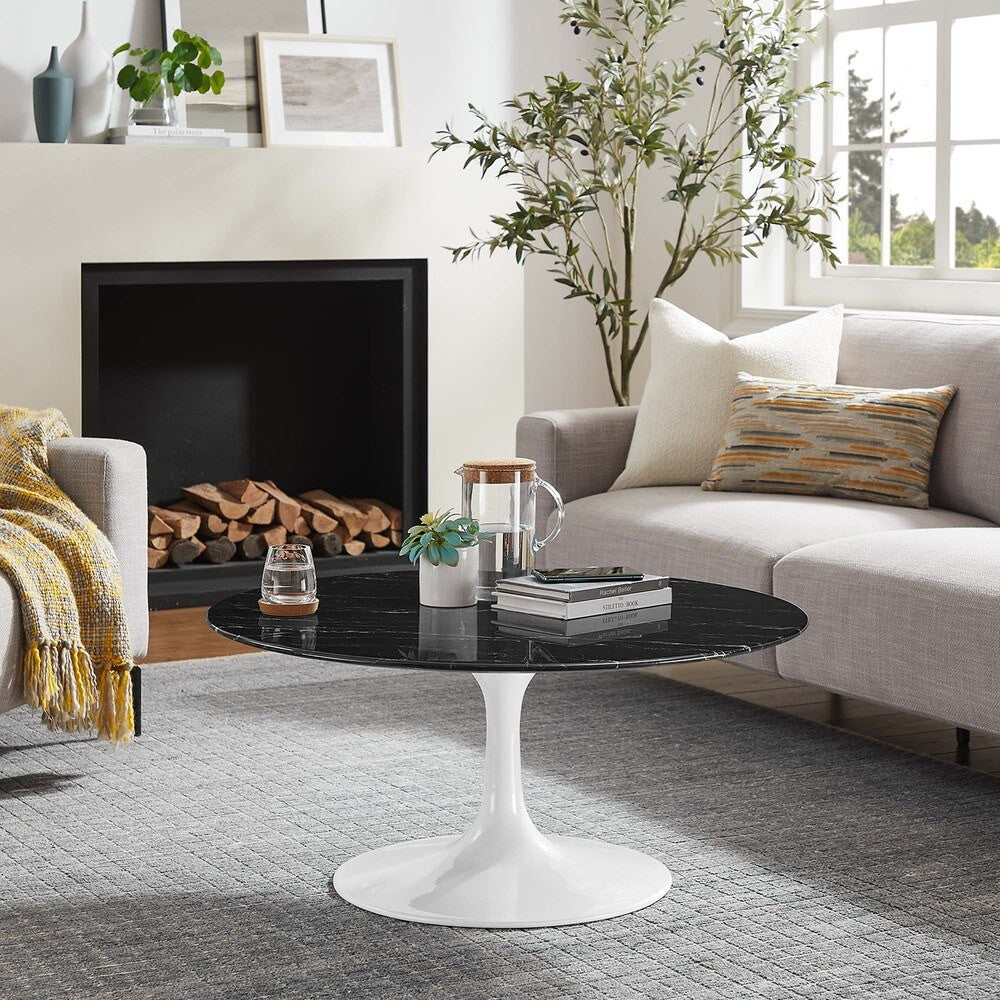 EEI-5191-WHI-BLK Lippa 36" Round Faux Marble Coffee Table by Modway