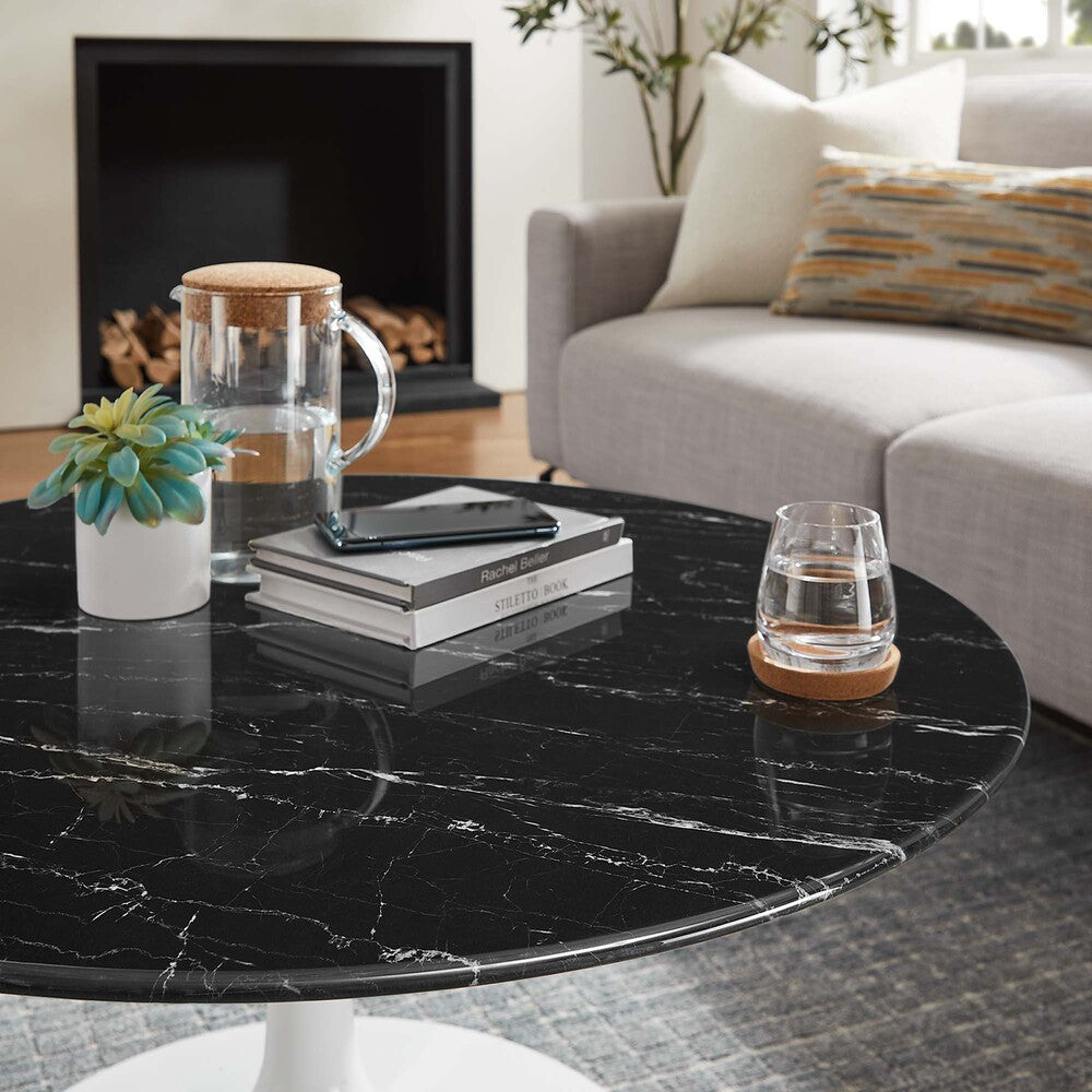 EEI-5191-WHI-BLK Lippa 36" Round Faux Marble Coffee Table by Modway