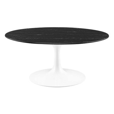 Modway EEI-5191-WHI-BLK Lippa 36" Round Faux Marble Coffee Table White Black