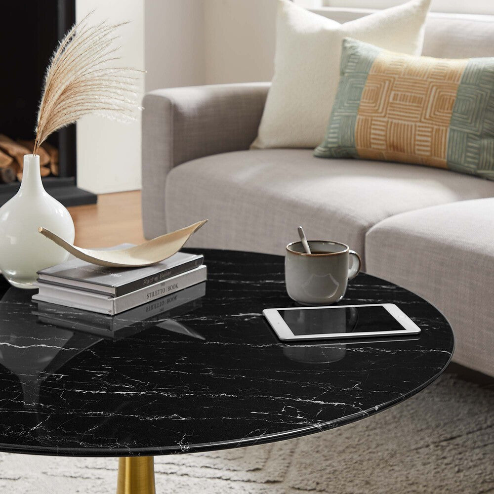 EEI-5521-GLD-BLK Lippa 36" Round Faux Marble Coffee Table by Modway