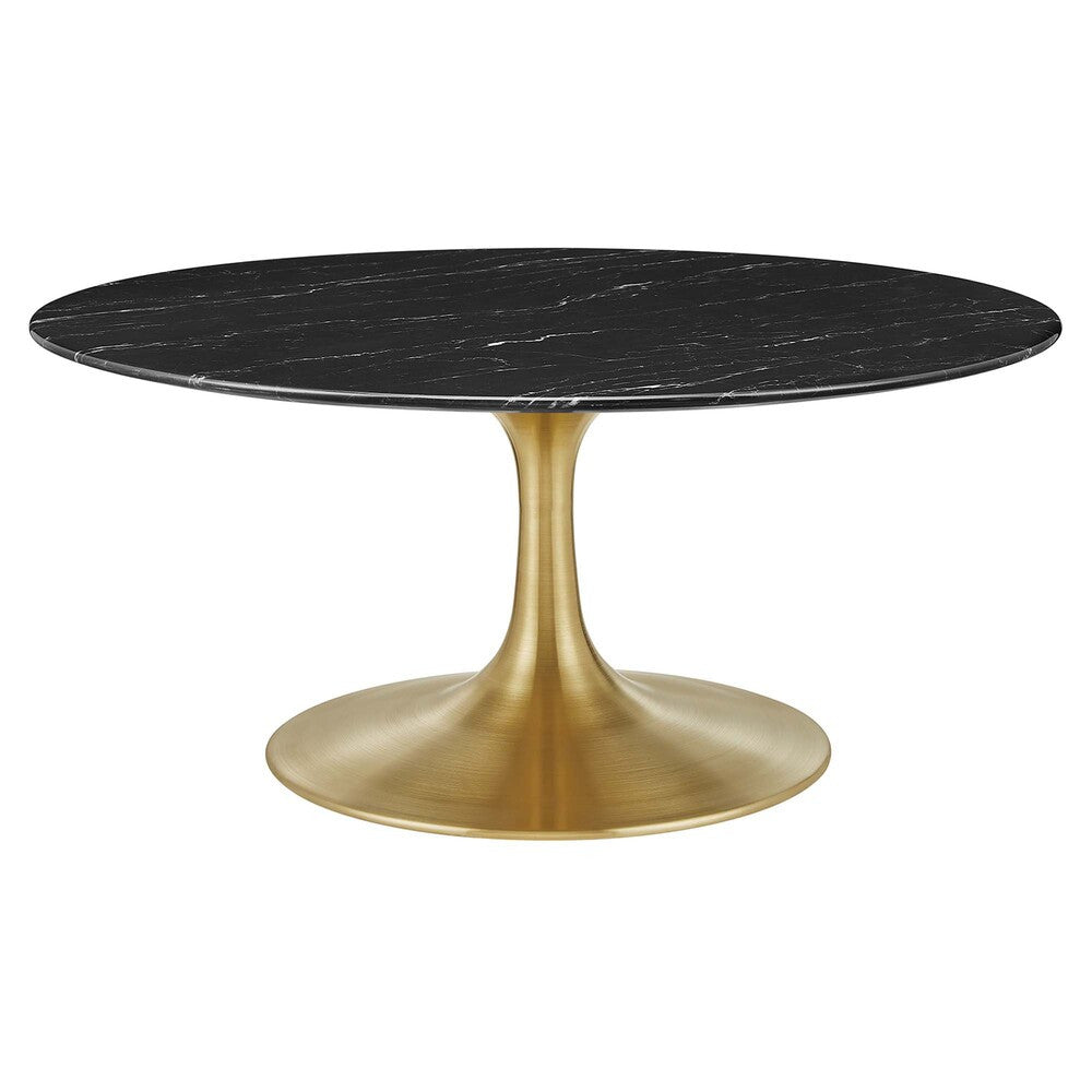 EEI-5521-GLD-BLK Lippa 36" Round Faux Marble Coffee Table by Modway
