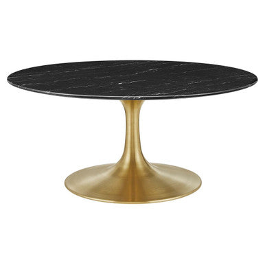 Modway EEI-5521-GLD-BLK Lippa 36" Round Faux Marble Coffee Table Gold Black