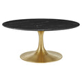 Modway EEI-5521-GLD-BLK Lippa 36" Round Faux Marble Coffee Table Gold Black