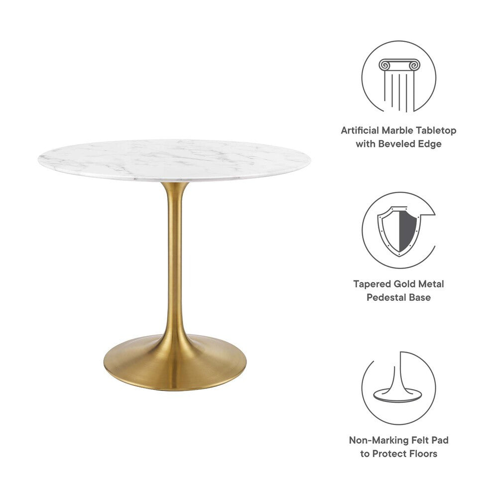 EEI-3214-GLD-WHI Lippa 36" Round Faux Marble Dining Table by Modway