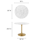 EEI-3214-GLD-WHI Lippa 36" Round Faux Marble Dining Table by Modway