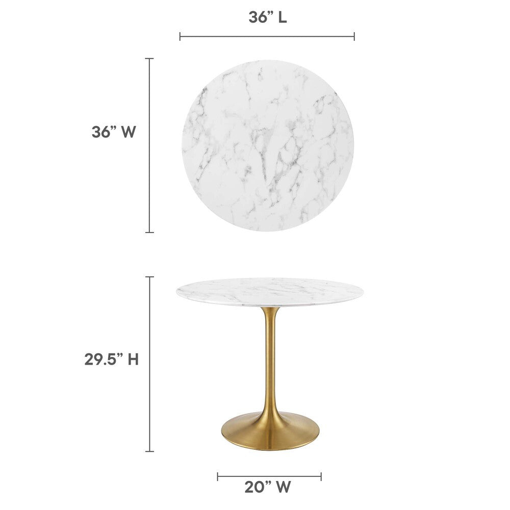 EEI-3214-GLD-WHI Lippa 36" Round Faux Marble Dining Table by Modway