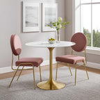EEI-3214-GLD-WHI Lippa 36" Round Faux Marble Dining Table by Modway