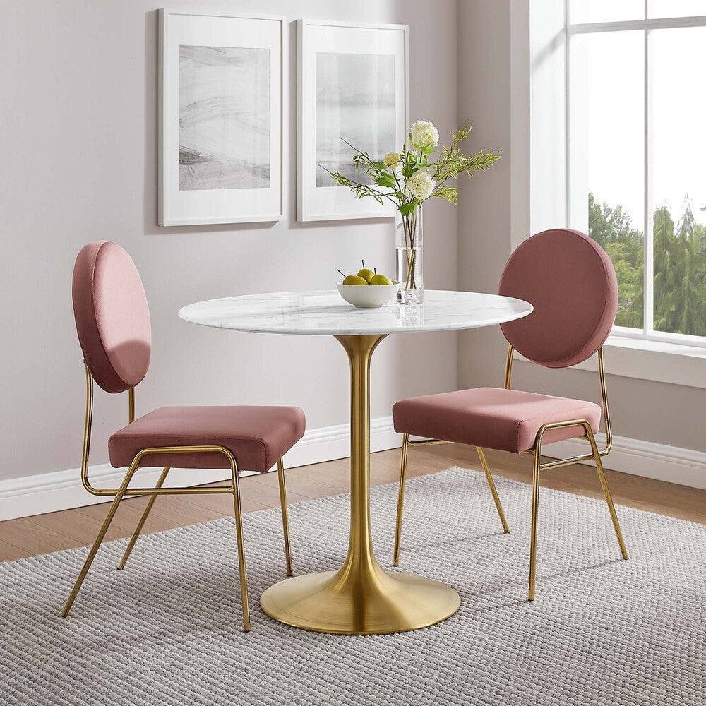 EEI-3214-GLD-WHI Lippa 36" Round Faux Marble Dining Table by Modway