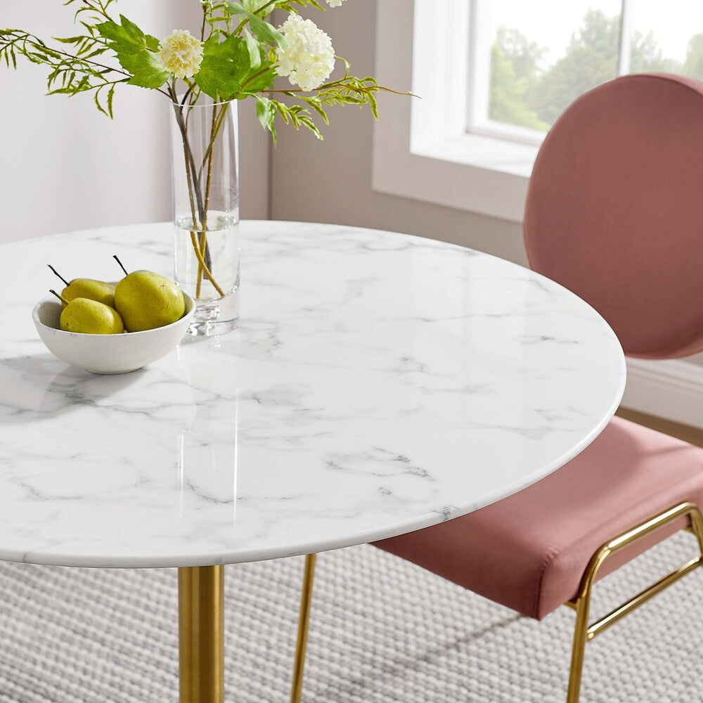 EEI-3214-GLD-WHI Lippa 36" Round Faux Marble Dining Table by Modway