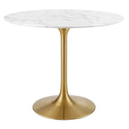 EEI-3214-GLD-WHI Lippa 36" Round Faux Marble Dining Table by Modway