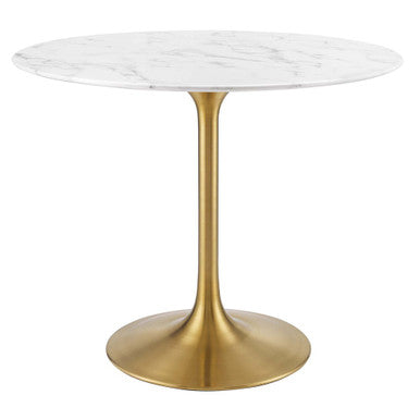 Modway EEI-3214-GLD-WHI Lippa 36" Round Faux Marble Dining Table Gold White