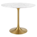 Modway EEI-3214-GLD-WHI Lippa 36" Round Faux Marble Dining Table Gold White