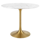 Modway EEI-3214-GLD-WHI Lippa 36" Round Faux Marble Dining Table Gold White