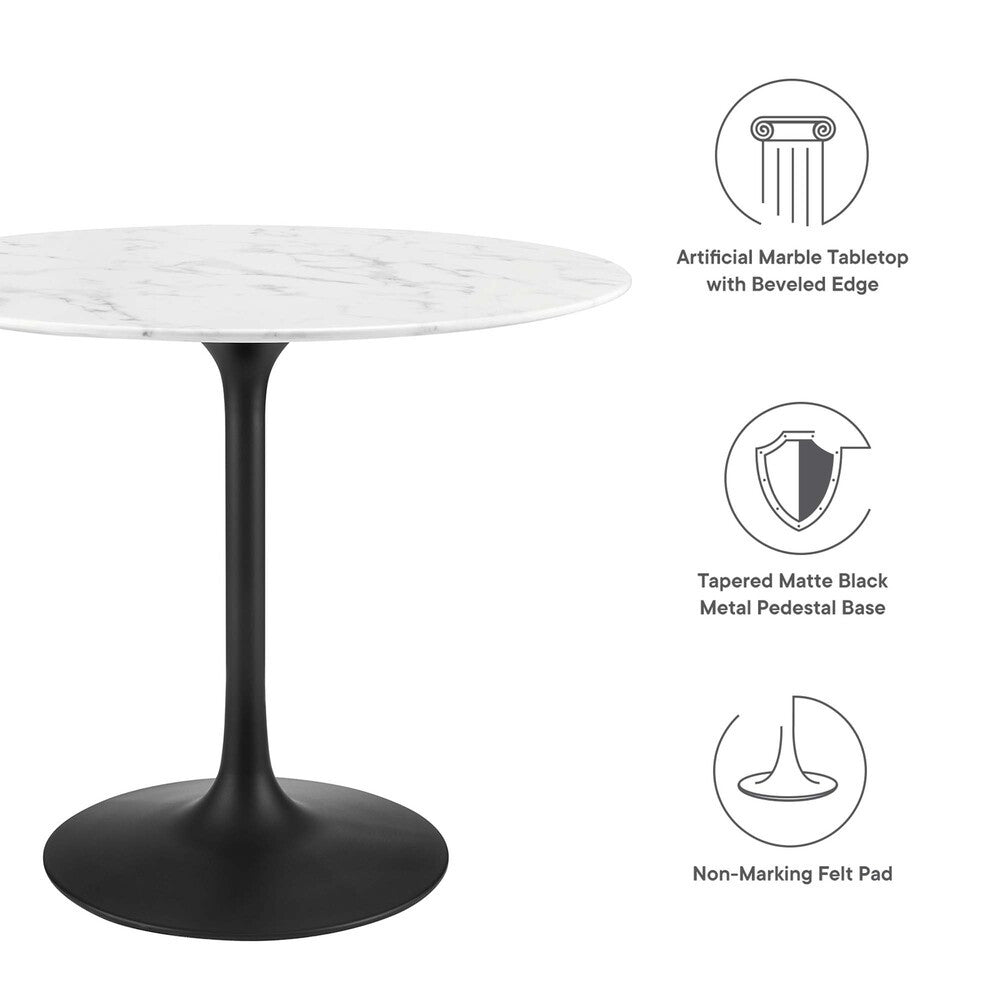 EEI-3516-BLK-WHI Lippa 36" Round Faux Marble Dining Table by Modway