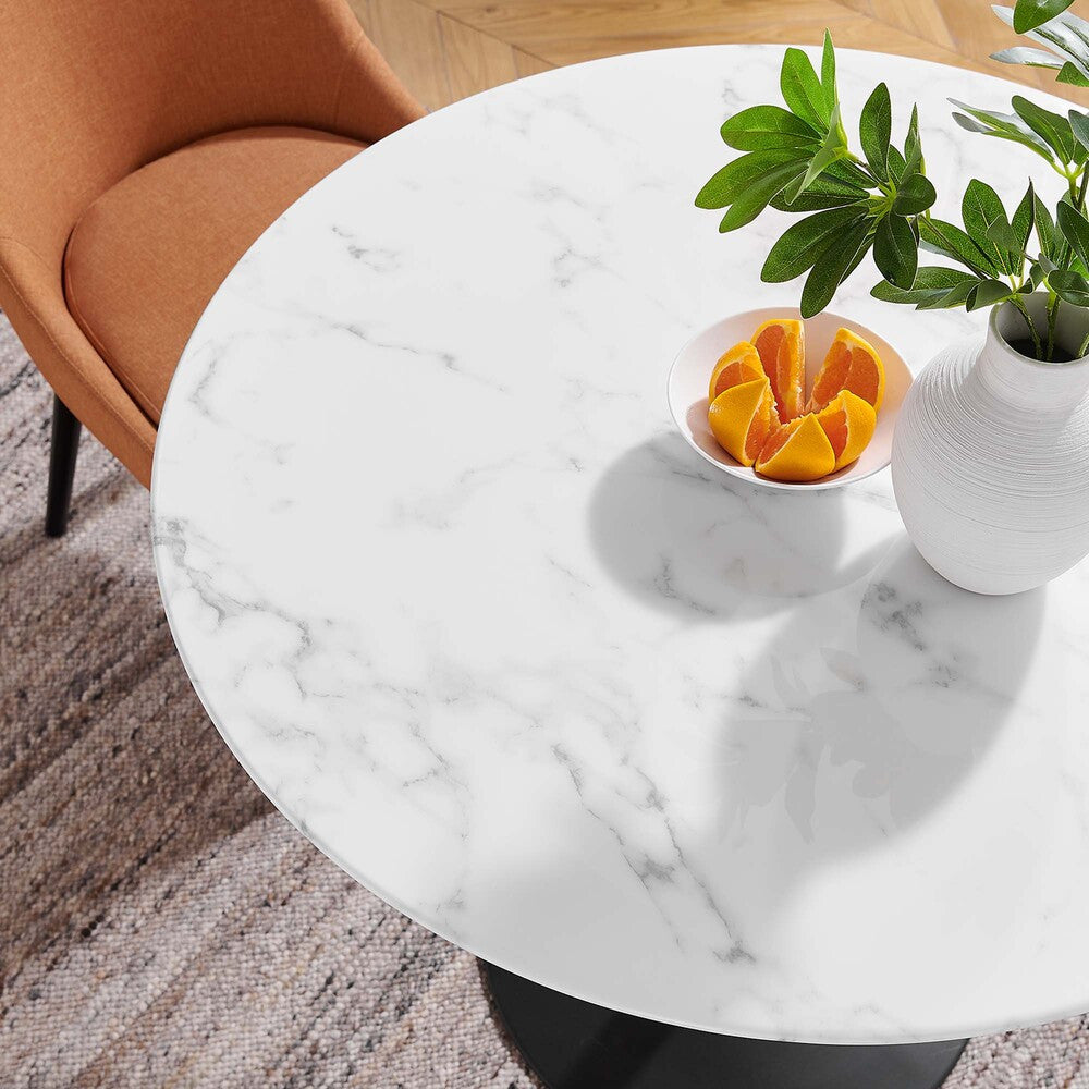 EEI-3516-BLK-WHI Lippa 36" Round Faux Marble Dining Table by Modway