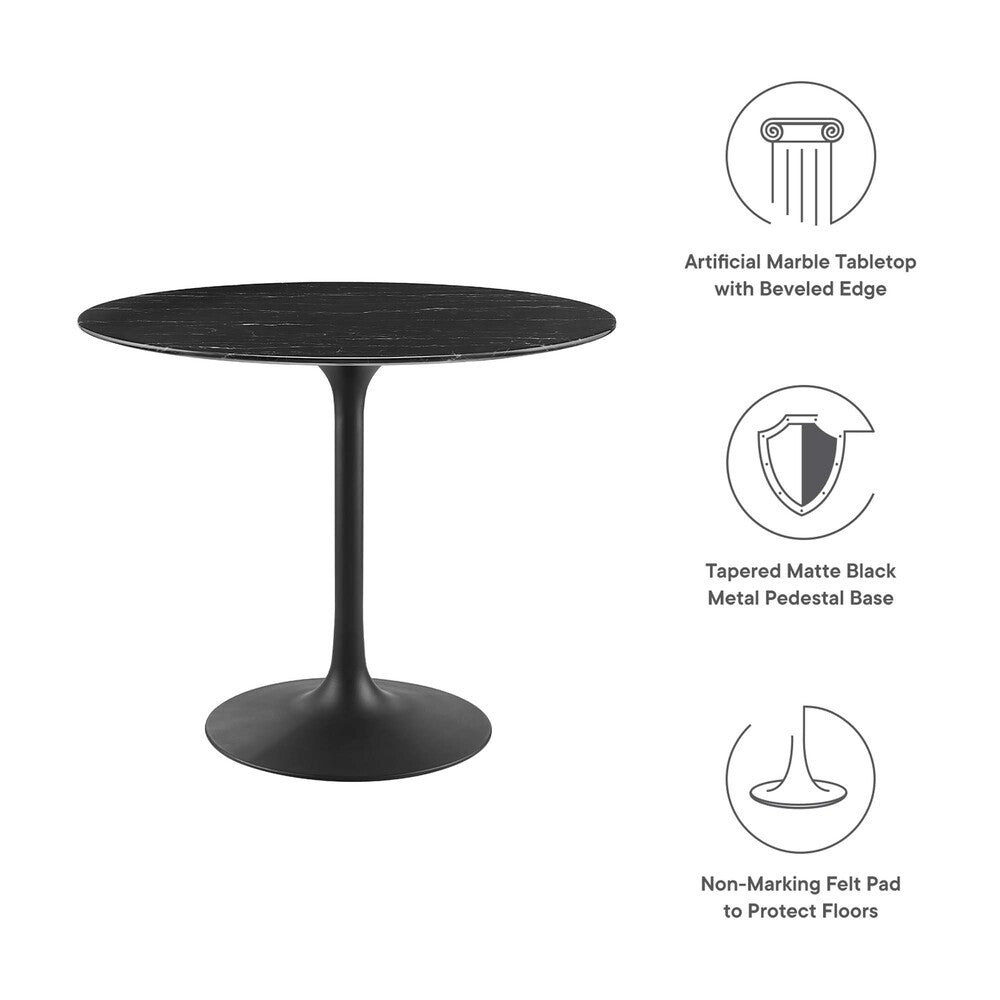 EEI-4868-BLK-BLK Lippa 36" Round Faux Marble Dining Table by Modway