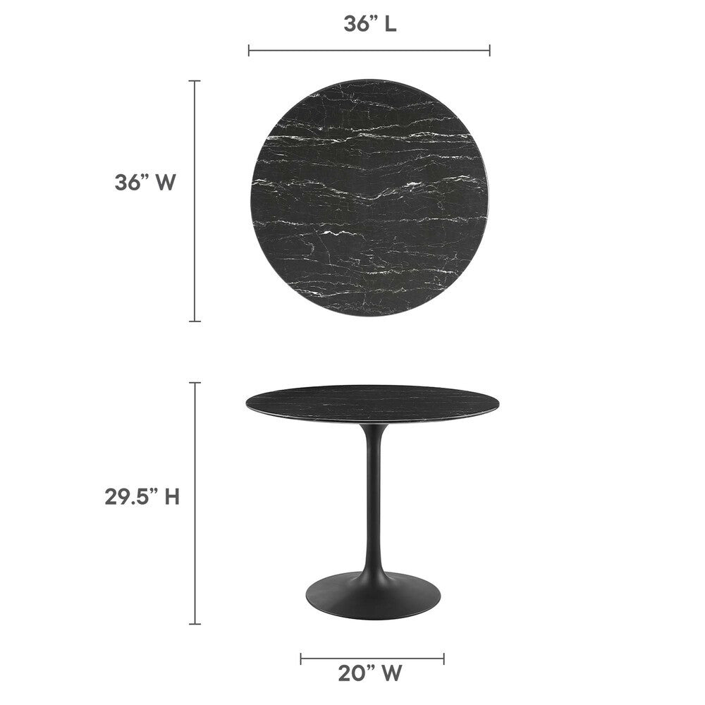 EEI-4868-BLK-BLK Lippa 36" Round Faux Marble Dining Table by Modway