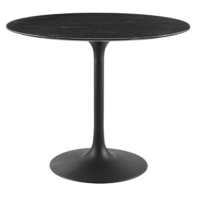 Modway EEI-4868-BLK-BLK Lippa 36" Round Faux Marble Dining Table Black Black