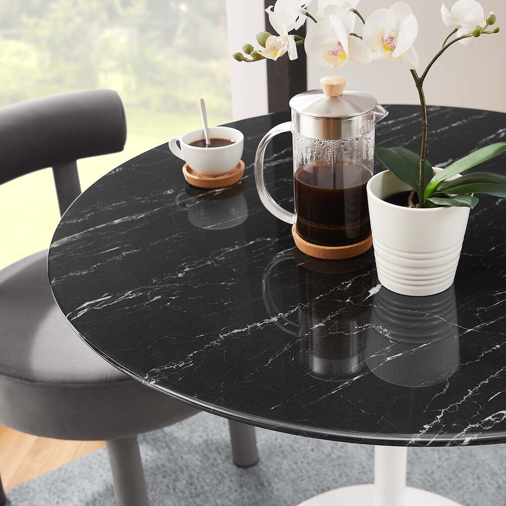 EEI-5168-WHI-BLK Lippa 36" Round Faux Marble Dining Table by Modway
