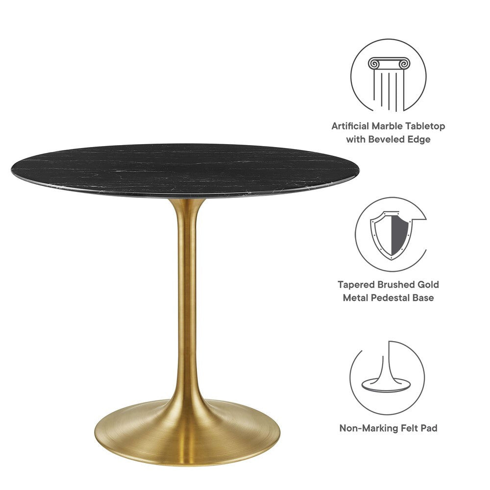 EEI-5225-GLD-BLK Lippa 36" Round Faux Marble Dining Table by Modway