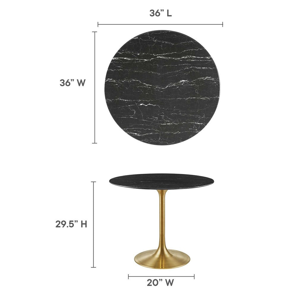 EEI-5225-GLD-BLK Lippa 36" Round Faux Marble Dining Table by Modway