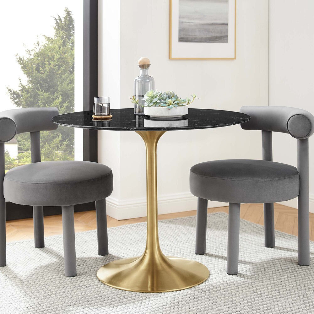 EEI-5225-GLD-BLK Lippa 36" Round Faux Marble Dining Table by Modway
