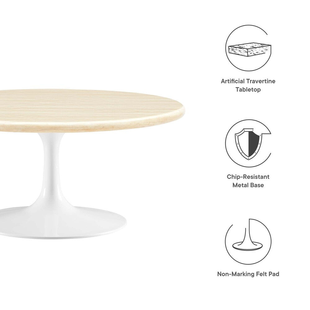 EEI-6749-WHI-TRA Lippa 36" Round Faux Travertine Coffee Table by Modway