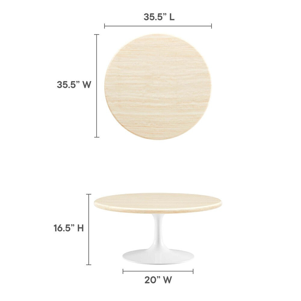 EEI-6749-WHI-TRA Lippa 36" Round Faux Travertine Coffee Table by Modway