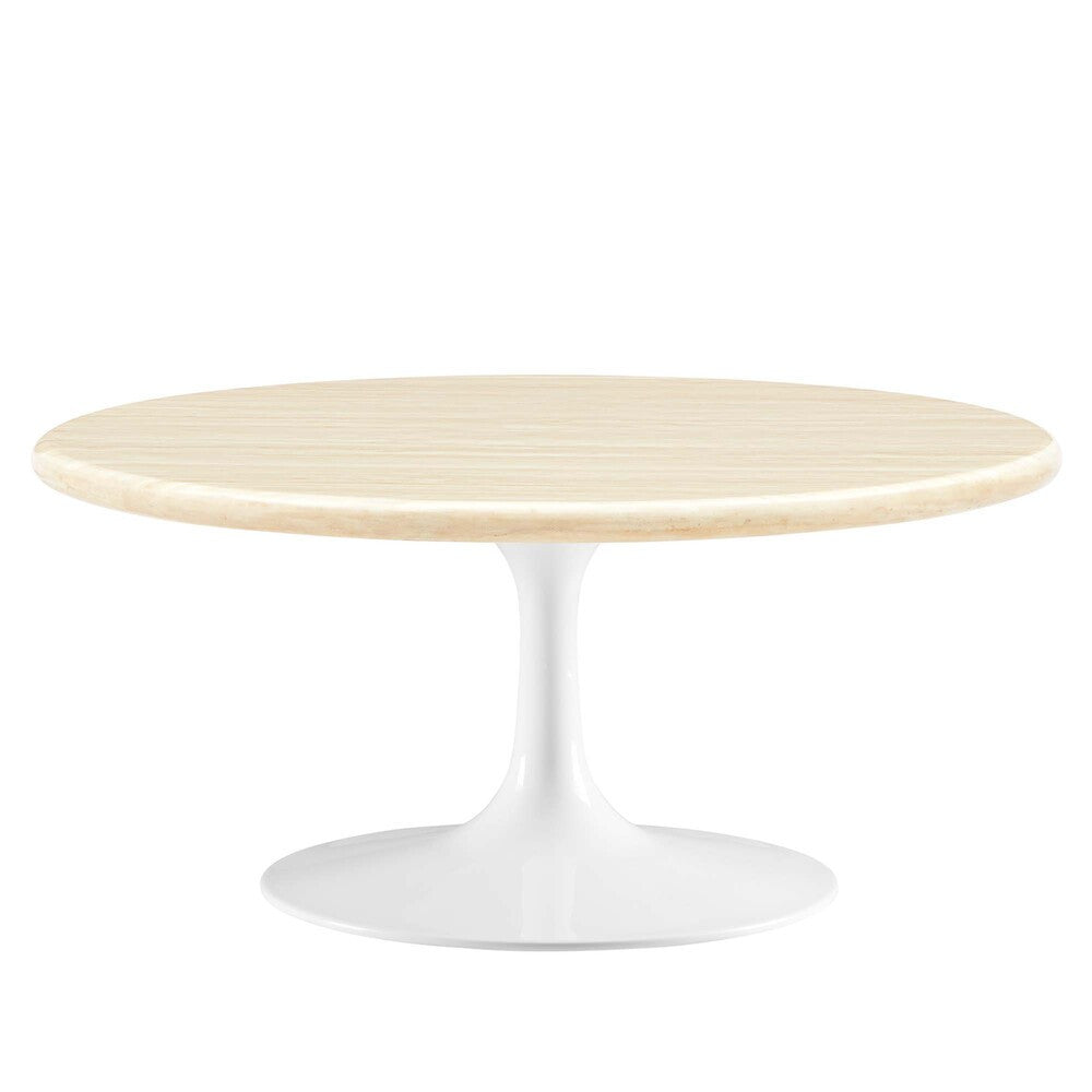 EEI-6749-WHI-TRA Lippa 36" Round Faux Travertine Coffee Table by Modway