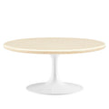 Modway EEI-6749-WHI-TRA Lippa 36" Round Faux Travertine Coffee Table White Travertine