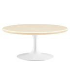 Modway EEI-6749-WHI-TRA Lippa 36" Round Faux Travertine Coffee Table White Travertine
