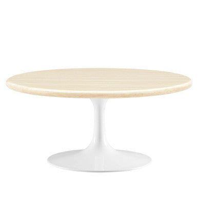 Modway EEI-6749-WHI-TRA Lippa 36" Round Faux Travertine Coffee Table White Travertine