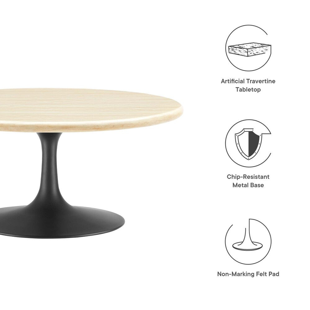EEI-6751-BLK-TRA Lippa 36" Round Faux Travertine Coffee Table by Modway