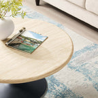 EEI-6751-BLK-TRA Lippa 36" Round Faux Travertine Coffee Table by Modway