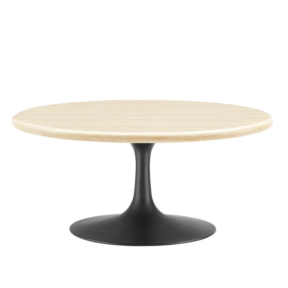 EEI-6751-BLK-TRA Lippa 36" Round Faux Travertine Coffee Table by Modway