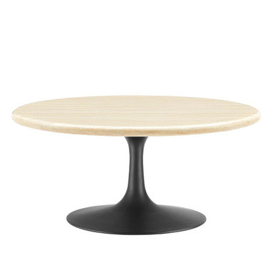 Modway EEI-6751-BLK-TRA Lippa 36" Round Faux Travertine Coffee Table Black Travertine