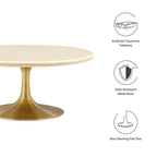 EEI-6753-GLD-TRA Lippa 36" Round Faux Travertine Coffee Table by Modway