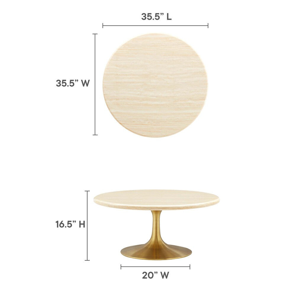 EEI-6753-GLD-TRA Lippa 36" Round Faux Travertine Coffee Table by Modway