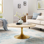 EEI-6753-GLD-TRA Lippa 36" Round Faux Travertine Coffee Table by Modway